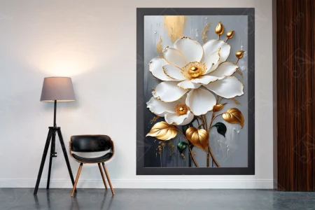 Articoo - Hanging plate of white roses with branch and gold leaf - Articoo_731273