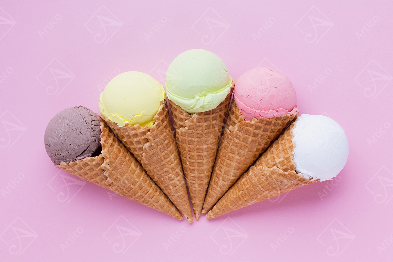 Ice-Cream-35 Articoo - Waffle cone set with five realistic colorful ice cream flakes - Articoo_313142