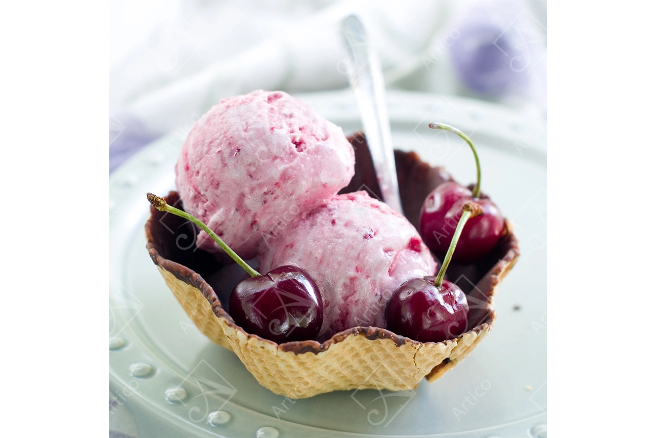 Ice-Cream-6 Articoo - Cherry ice cream with pieces in a waffle basket - Articoo_215775