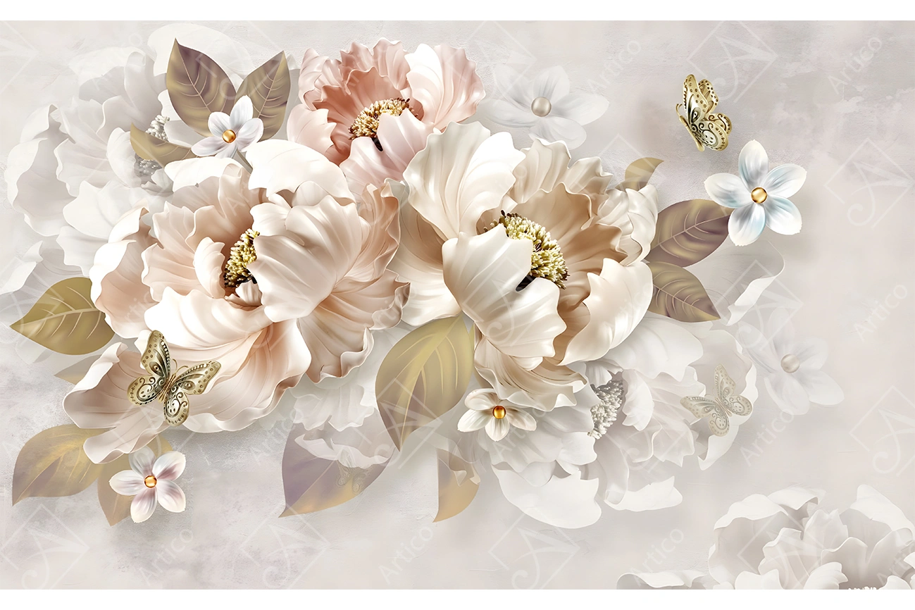 Artico-0642 Articoo - A colorful bouquet of flowers with pink blossoms and butterflies - Articoo_461741