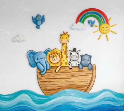 Articoo - Cute Cartoon Noah Ark Animals Wallpaper with Rainbow and Sun - Articoo-246274