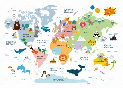 Articoo - Cute Cartoon World Map With Cute Animals For Kids Nursery - Articoo-126178