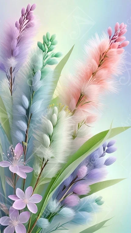 Articoo - Colorful Pastel Pampas Grass and Lavender Botanical Wall Art - Articoo-715277