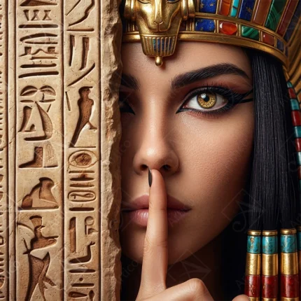 Articoo - Mysterious Egyptian Queen Shushing Behind Hieroglyphic Wall Art - Articoo-236948