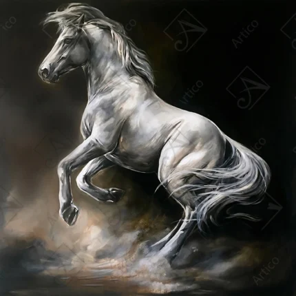 Articoo - Powerful Rearing White Horse Oil Painting Wall Art - Articoo-399576
