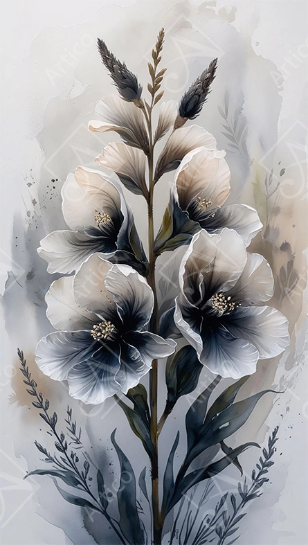 Articoo - Artistic Watercolor Hibiscus and Delphinium Botanical Wall Art - Articoo-223513