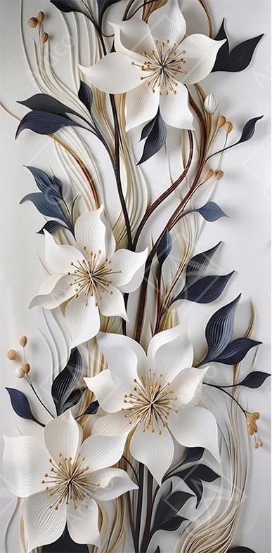 Articoo - Elegant 3D wallpaper decorated with white lily and blue leaves patterns - Articoo-235834