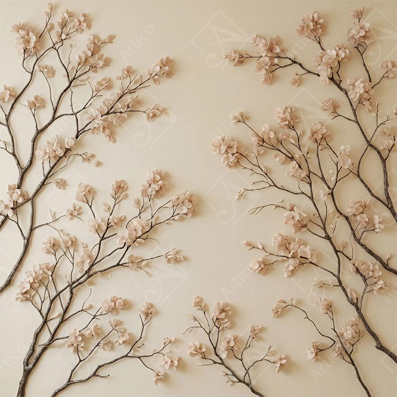 Articoo - Cherry blossom branches on a soft beige background - Articoo-366787