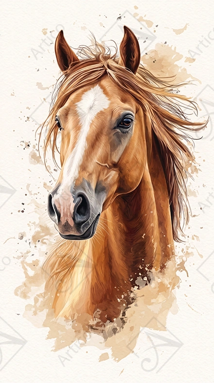 Articoo - Watercolor painting of chestnut horse portrait head - Articoo-682146