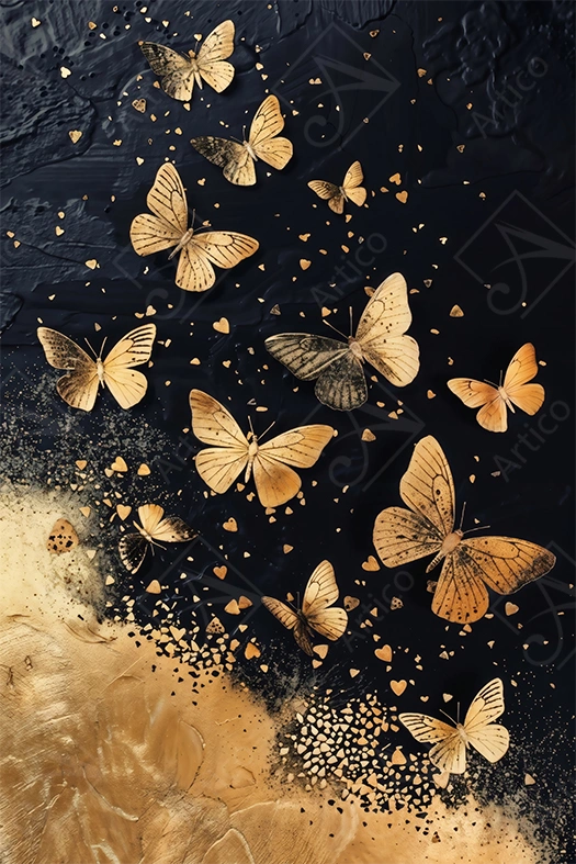 Articoo - Golden butterflies on textured black and gold background - Articoo-442337