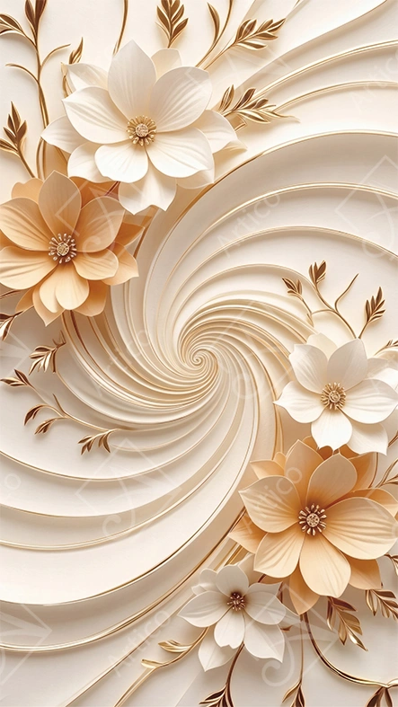 Articoo - Bas-relief cream Magnolia flowers on spiral background - Articoo-722357