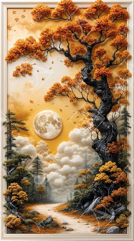 Articoo - Bas-relief autumn forest with full moon scenery - Articoo-761348