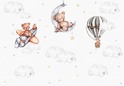 Articoo - Watercolor teddy bears flying with clouds and stars - Articoo-418793