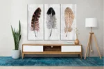 Bohemian wall art print with three rustic feathers design