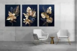 Articoo - Gold palm leaves with dark blue tropical foliage background - Articoo-425752