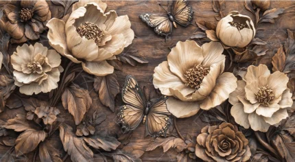 Articoo - Intricate wood carving of blooming flowers and butterflies - Articoo-932366