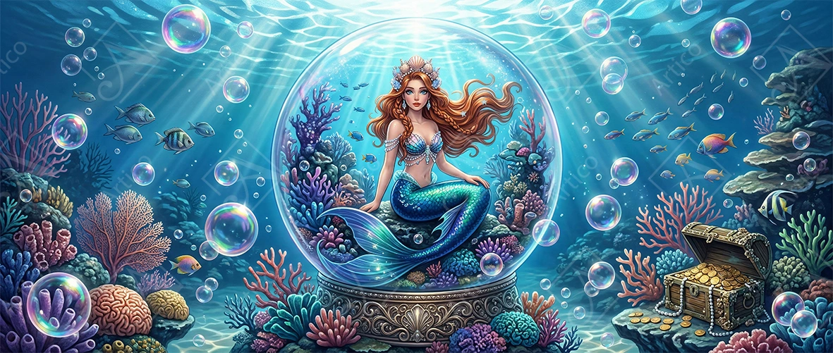 Articoo - Mermaid inside a glass globe underwater with coral reefs - Articoo-715361