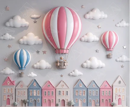 Articoo - 3D pastel hot air balloons above little houses - 161295