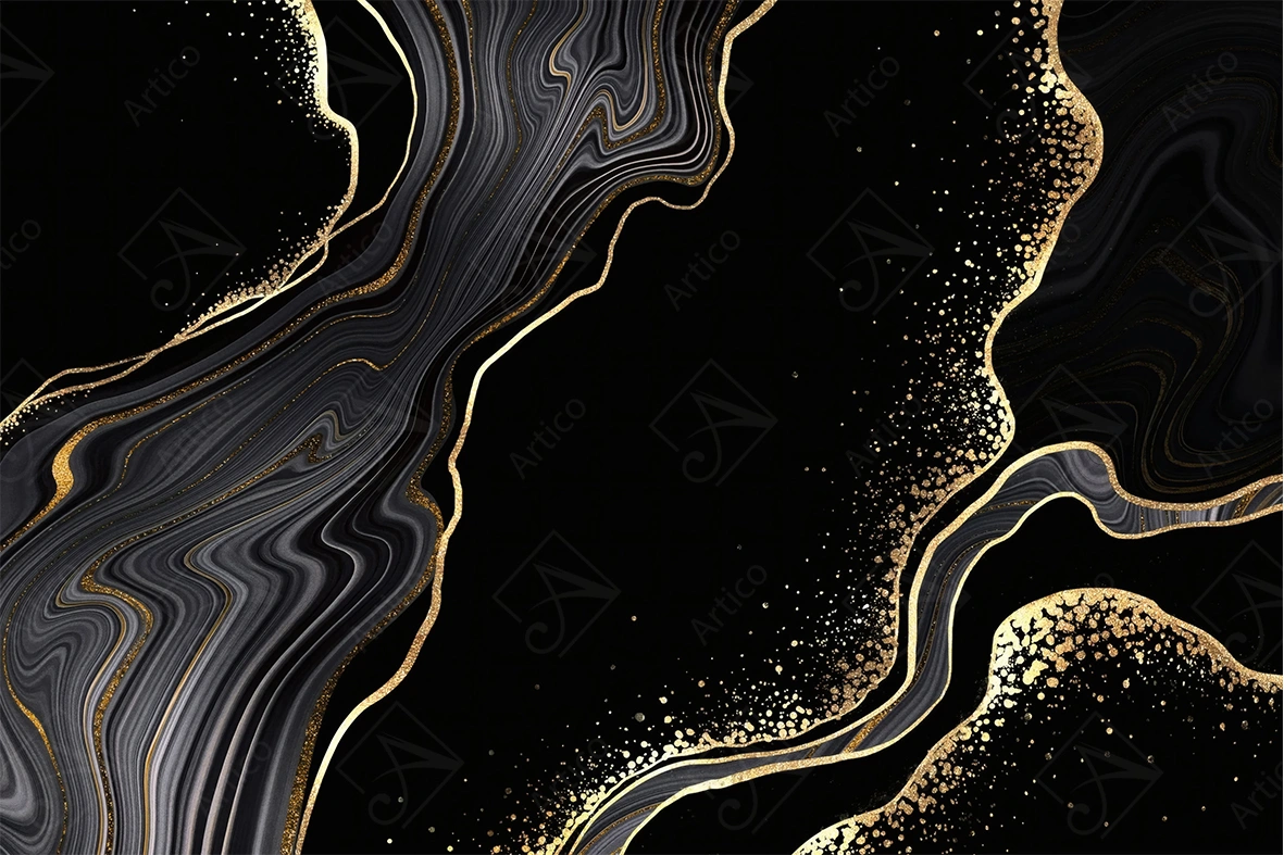 Articoo - Black and gray onyx marble with shiny gold veins - 452686