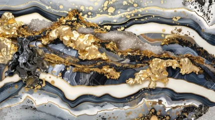 Articoo - Textured black and white marble with solid gold veins - 596378