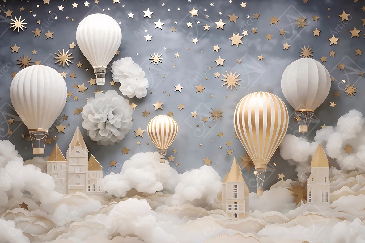 Articoo - Whimsical Hot Air Balloons and Castles in Starry Sky - 254818