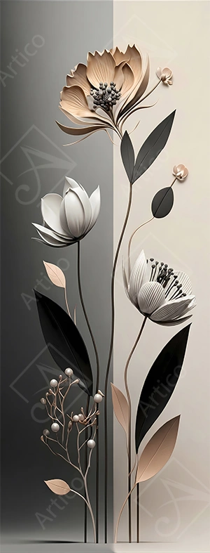 Articoo - Elegant Minimalist 3D Floral Design On Split Neutral Background - 859497