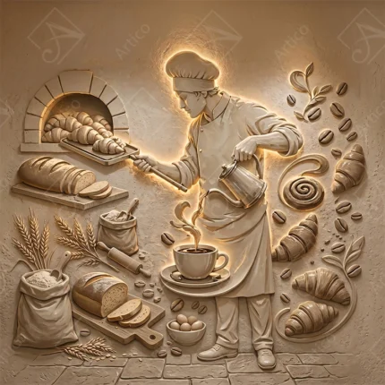 Articoo - 3D Clay Relief Chef Pouring Coffee And Bakery Art - 626151