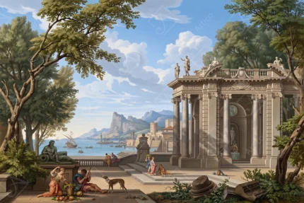 Articoo - Classical Ancient Roman Architecture Harbor Landscape Vintage Painting Art - 465188