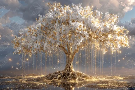 Articoo - Magical White And Gold Tree With Hanging Glowing Lights - 315585