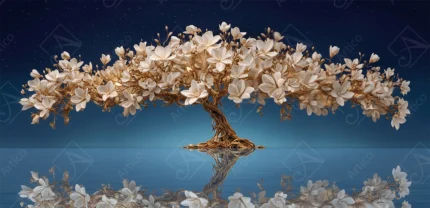 Articoo - Golden Blossom Tree Reflection On Starry Night Water Surface - 839282