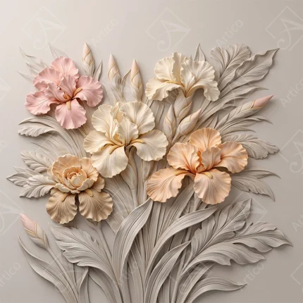 Articoo - Elegant 3D Plaster Relief Pastel Iris Flowers Wall Art - 981182