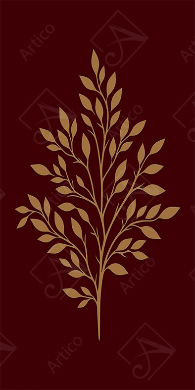 Articoo - Golden Tree Silhouette With Small Leaves On Burgundy Background - 595386
