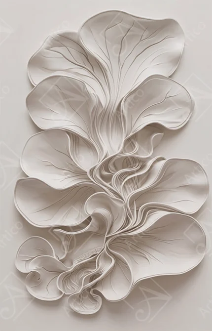 Articoo - White Abstract Organic Leaf Petals Embossed Relief Sculpture - 153862