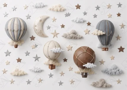 Articoo - 3D Hot Air Balloons Clouds And Stars Nursery Wall Art - 917516