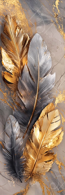 Articoo - Elegant Gold And Silver Feathers On Marble Background Art - 653487