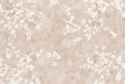 Articoo - Minimalist White Clover Branches On Beige Distressed Wall Texture - 699627