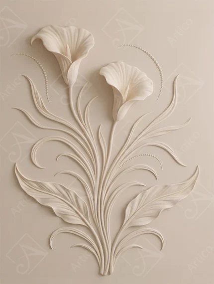 Articoo - Elegant White Calla Lily Flowers Embossed Relief Wall Art - 991879