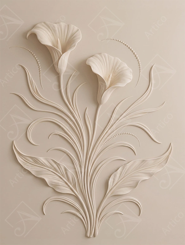 Artico-0890 Articoo - Elegant White Calla Lily Flowers Embossed Relief Wall Art - 991879