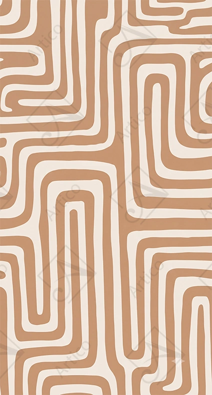 Articoo - Abstract Terracotta Minimalist Wavy Labyrinth Line Art Wall Pattern - 528311