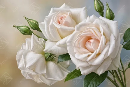 Articoo - Elegant White Rose Flowers Digital Illustration For Romantic Backgrounds - 452392
