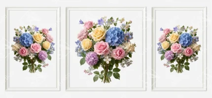 Articoo - Beautiful 3 Piece Floral Bouquet Framed Wall Art Set - 365242