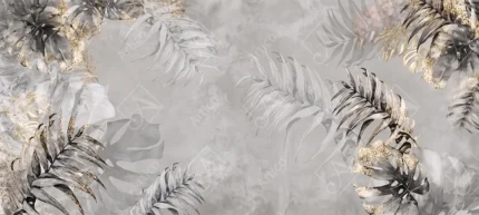 Articoo - Monstera And Palm Tropical Leaves With Golden Metallic Accents - 499718