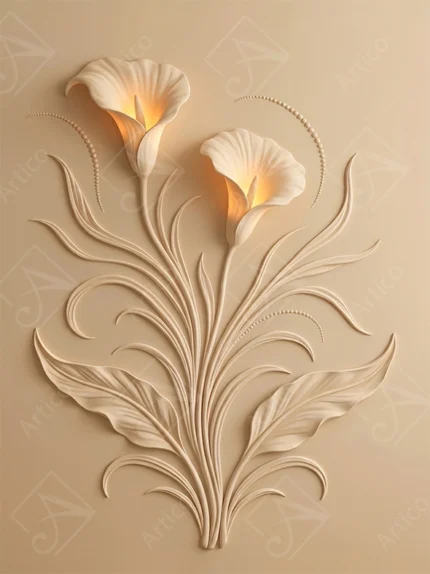 Articoo - Beige Calla Lily Flower Relief With Glowing Light Centers - 399913