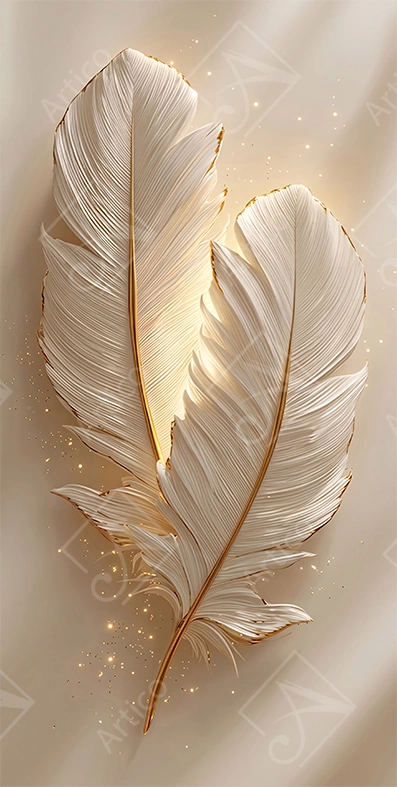 Articoo - Two Elegant White And Gold Embossed Feathers Relief - 543713