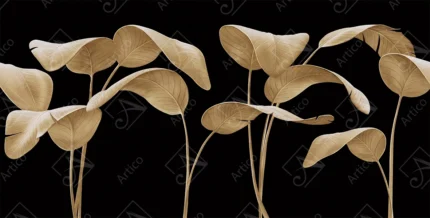 Articoo - Golden Tropical Banana Leaves On Solid Black Background - 371665
