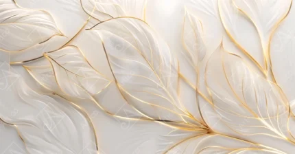 Articoo - Elegant White And Gold Embossed Leaves Relief Pattern - 481723