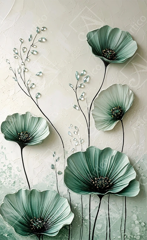 Articoo - Elegant Mint Green Embossed Relief Flower Wall Art - 479493