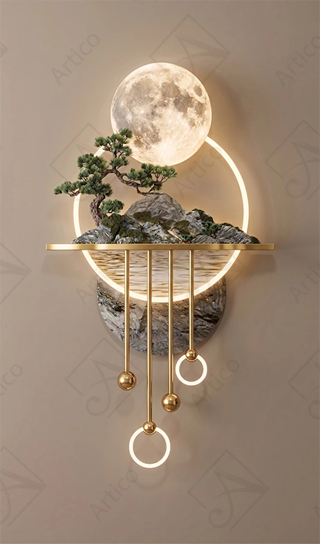 Articoo - Modern Zen Bonsai Tree And Full Moon Wall Art - 764874