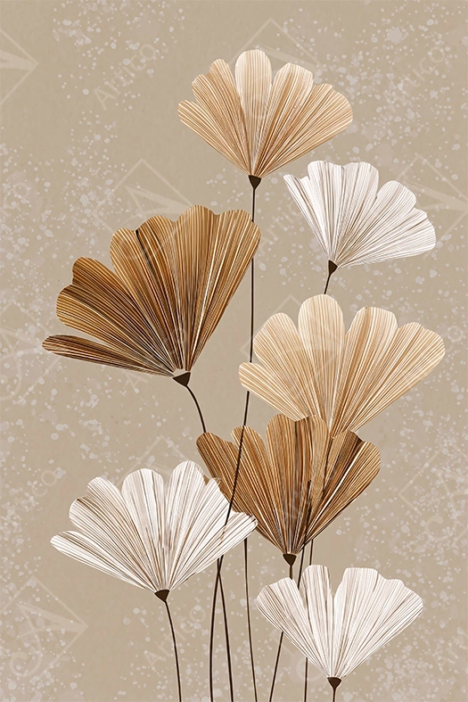 Articoo - Minimalist Beige And Brown Ginkgo Leaf Flower Wall Art - 193996