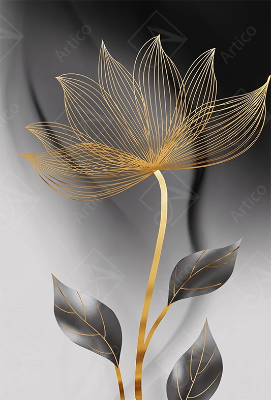 Articoo - Modern Minimalist Gold Line Art Flower On Black Background - 423424